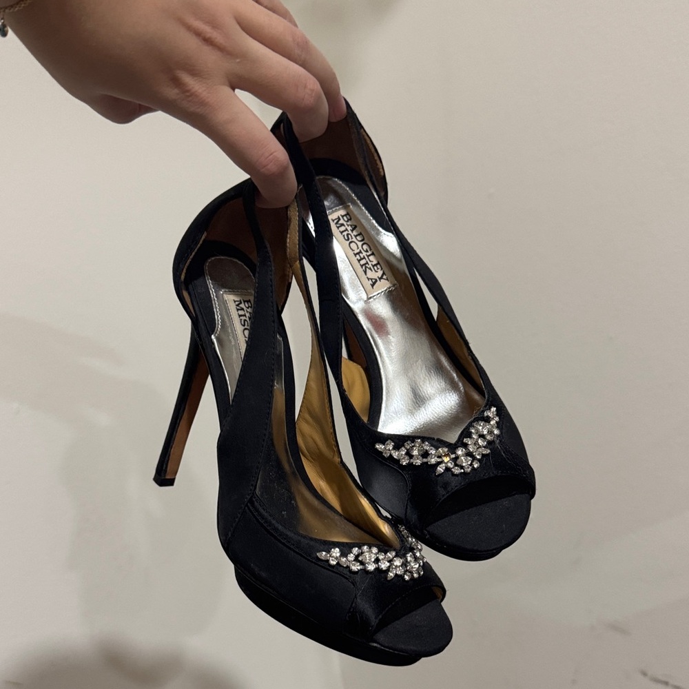 Vintage Badgley Mischka Black Crystal Embellished Heels